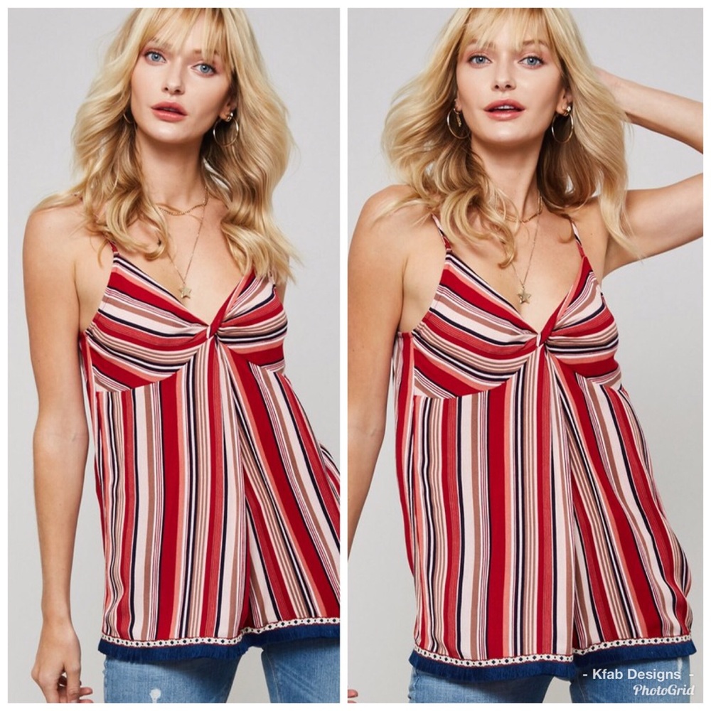 ❤️LAST 1! Striped Front Knot Fringe Hem Cami! - Picture 5 of 6